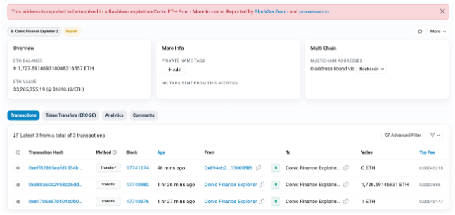 Curve综合矿池平台Conic Finance被黑客盗取 320 万美元的ETH