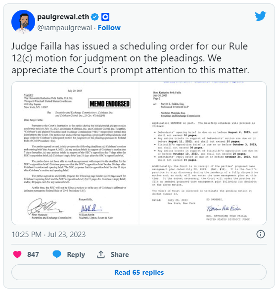 Coinbase与 SEC的案件庭审日期已确定插图 Coinbase与 SEC的案件庭审日期已确定