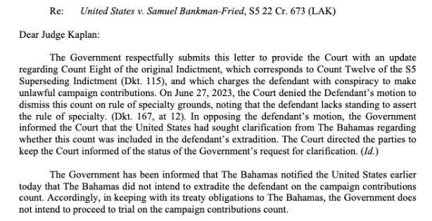 SBF将撤销竞选捐款指控