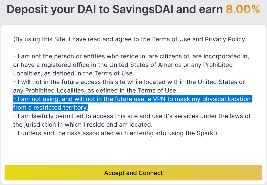 MakerDAO的Spark协议阻止用户使用VPN引发争议插图2 MakerDAO的Spark协议阻止用户使用VPN引发争议