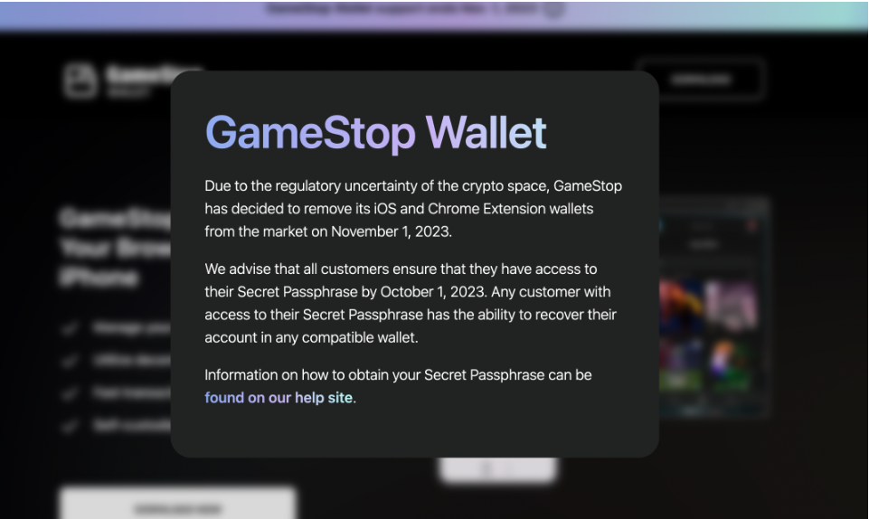 由于监管不确定性,GameStop将停止持对加密钱包插图 由于监管不确定性,GameStop将停止持对加密钱包