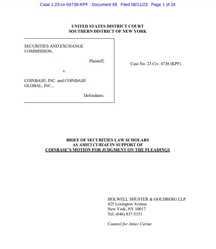 法律学者提交法庭陈述支持Coinbase插图 法律学者提交法庭陈述支持Coinbase