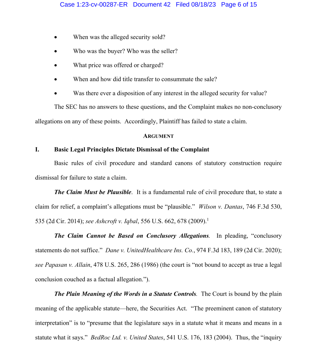 Gemini在针对SEC的诉讼中提交摘要插图 Gemini在针对SEC的诉讼中提交摘要