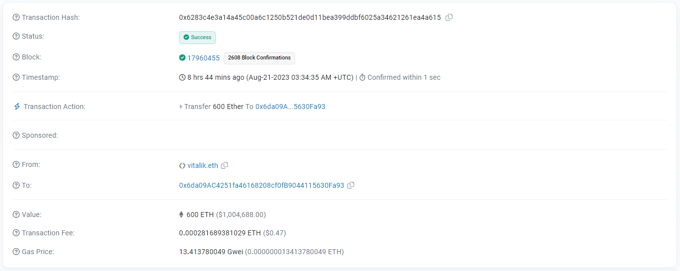 以太坊V神将100万美元的以太坊转移到Coinbase插图 以太坊V神将100万美元的以太坊转移到Coinbase