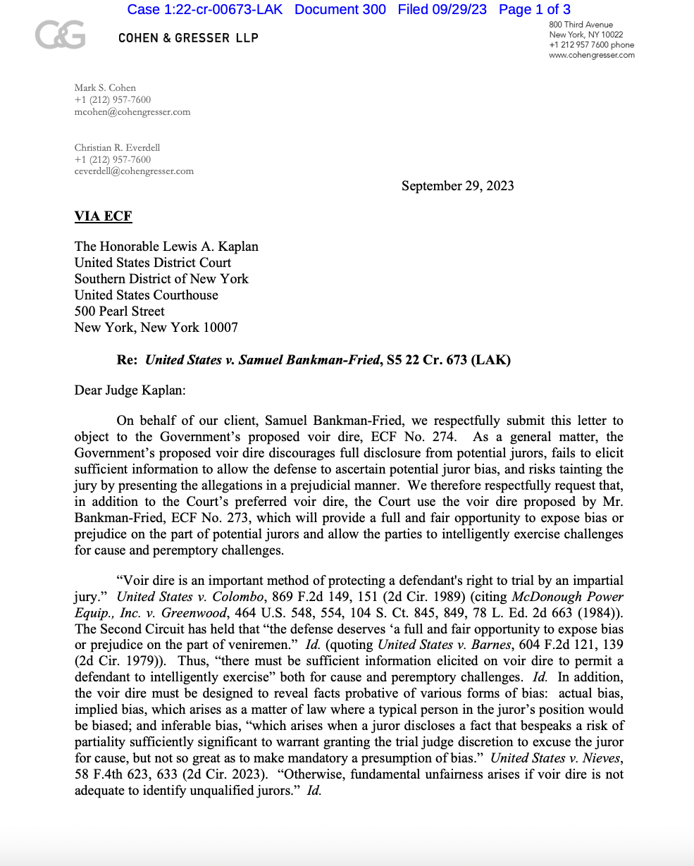 SBF的律师质疑美国政府提出的陪审团问题插图 SBF的律师质疑美国政府提出的陪审团问题