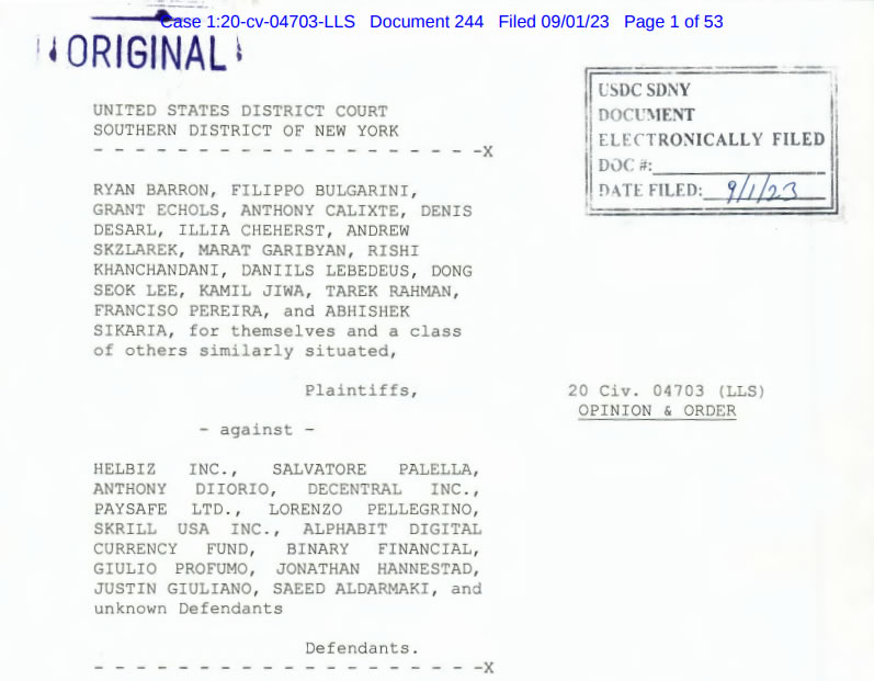 法院做出有利于HelbizCoin投资者的裁决插图 法院做出有利于HelbizCoin投资者的裁决