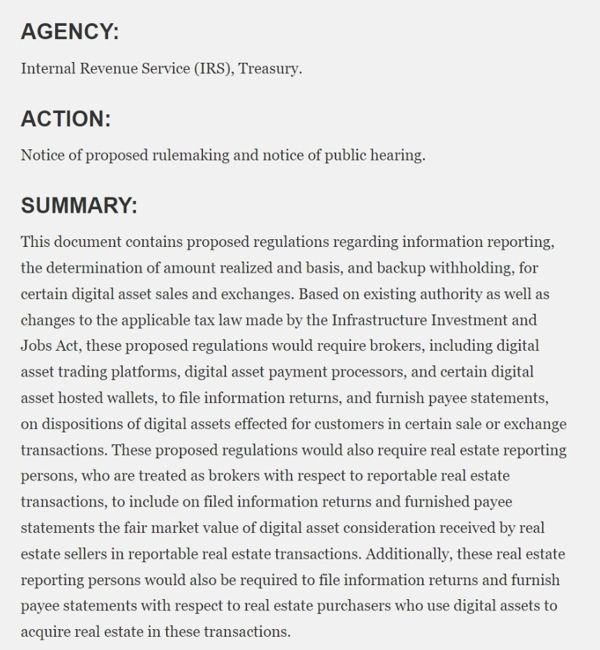 美国财政部和国税局提议对经纪商实施加密货币监管插图 美国财政部和国税局提议对经纪商实施加密货币监管