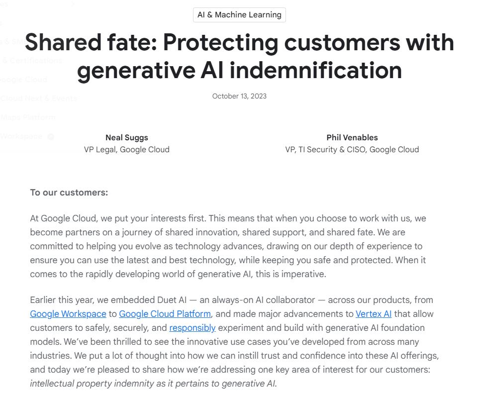 谷歌在人工智能版权指控中保护用户插图 谷歌在人工智能版权指控中保护用户