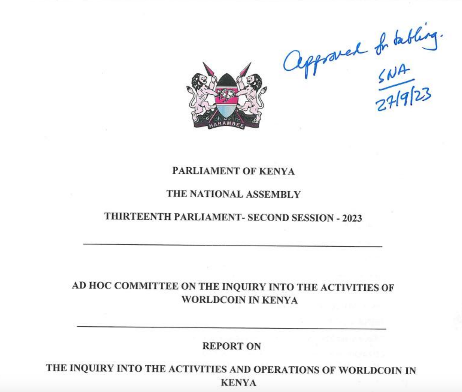 肯尼亚议会委员会呼吁关闭世界币插图 肯尼亚议会委员会呼吁关闭世界币