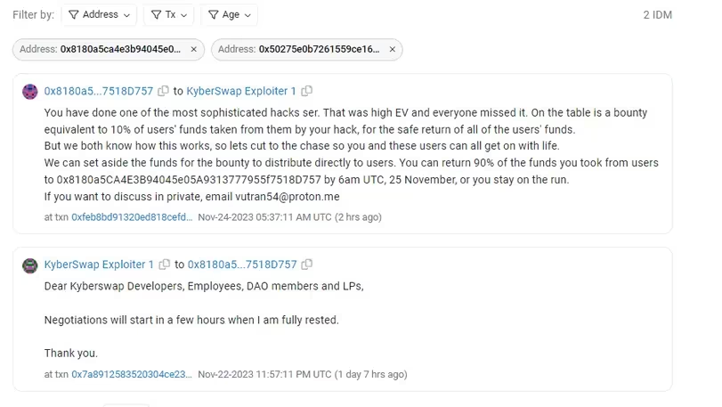 KyberSwap向窃取5000万美元的黑客提供10%的赏金插图 KyberSwap向窃取5000万美元的黑客提供10%的赏金