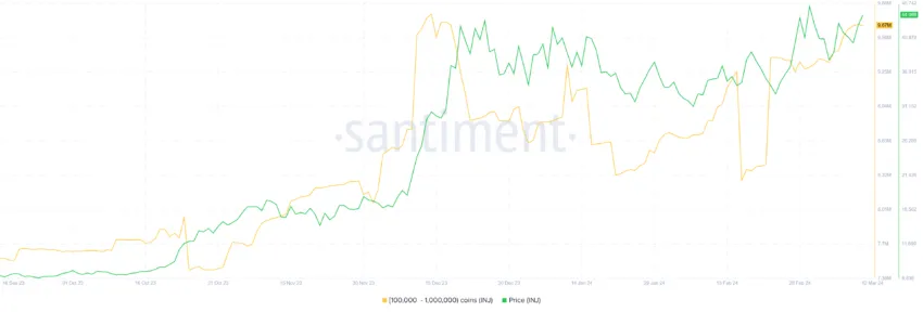 随着鲸鱼的积累,INJ币价格创下历史新高插图 随着鲸鱼的积累,INJ币价格创下历史新高