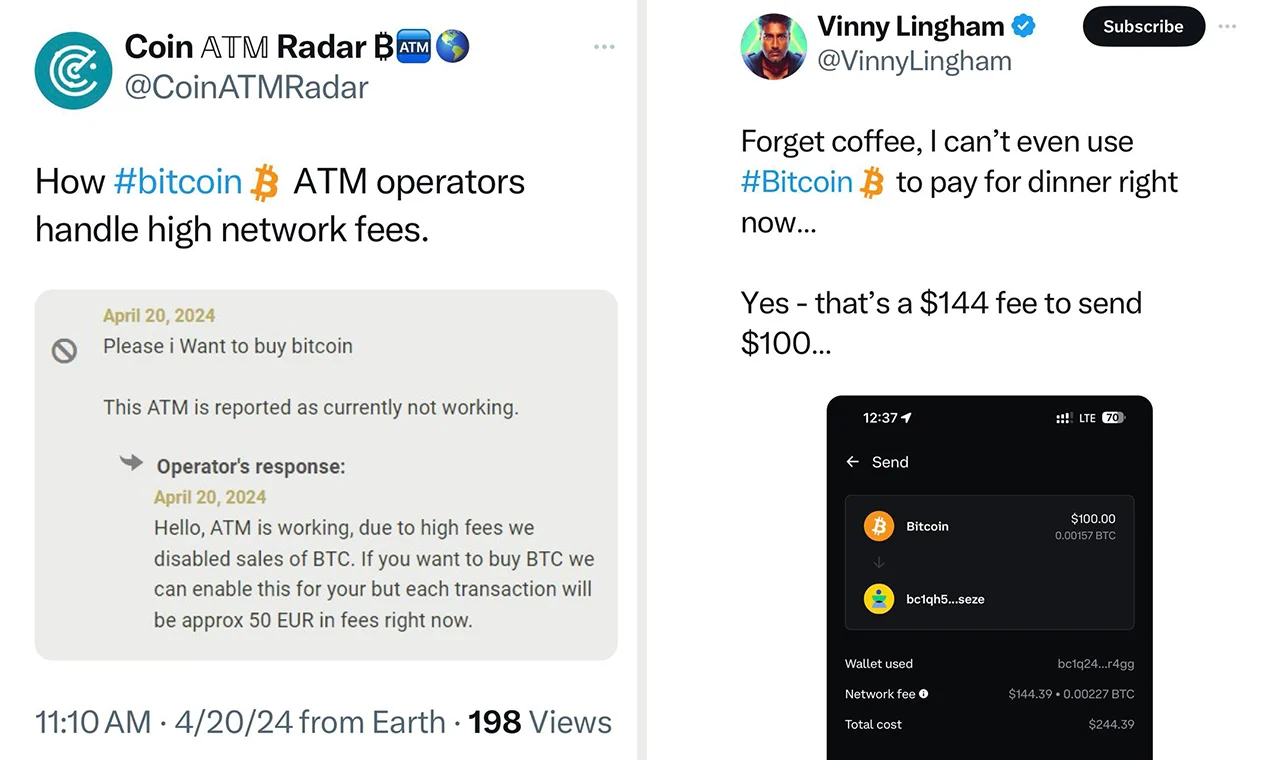 比特币减半、符文激增导致费用历史性上涨，加密社区做出反应