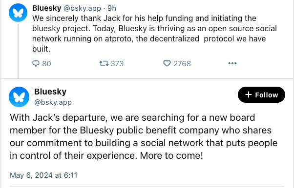 Jack Dorsey离开去中心化社交网络Bluesky董事会