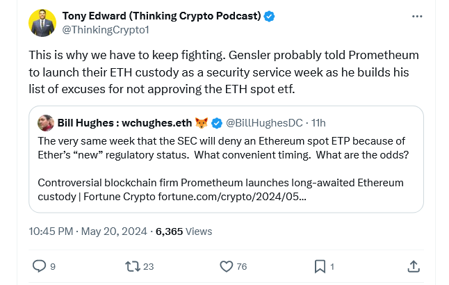 Prometheum推出以太币托管服务，将以太坊视为证券