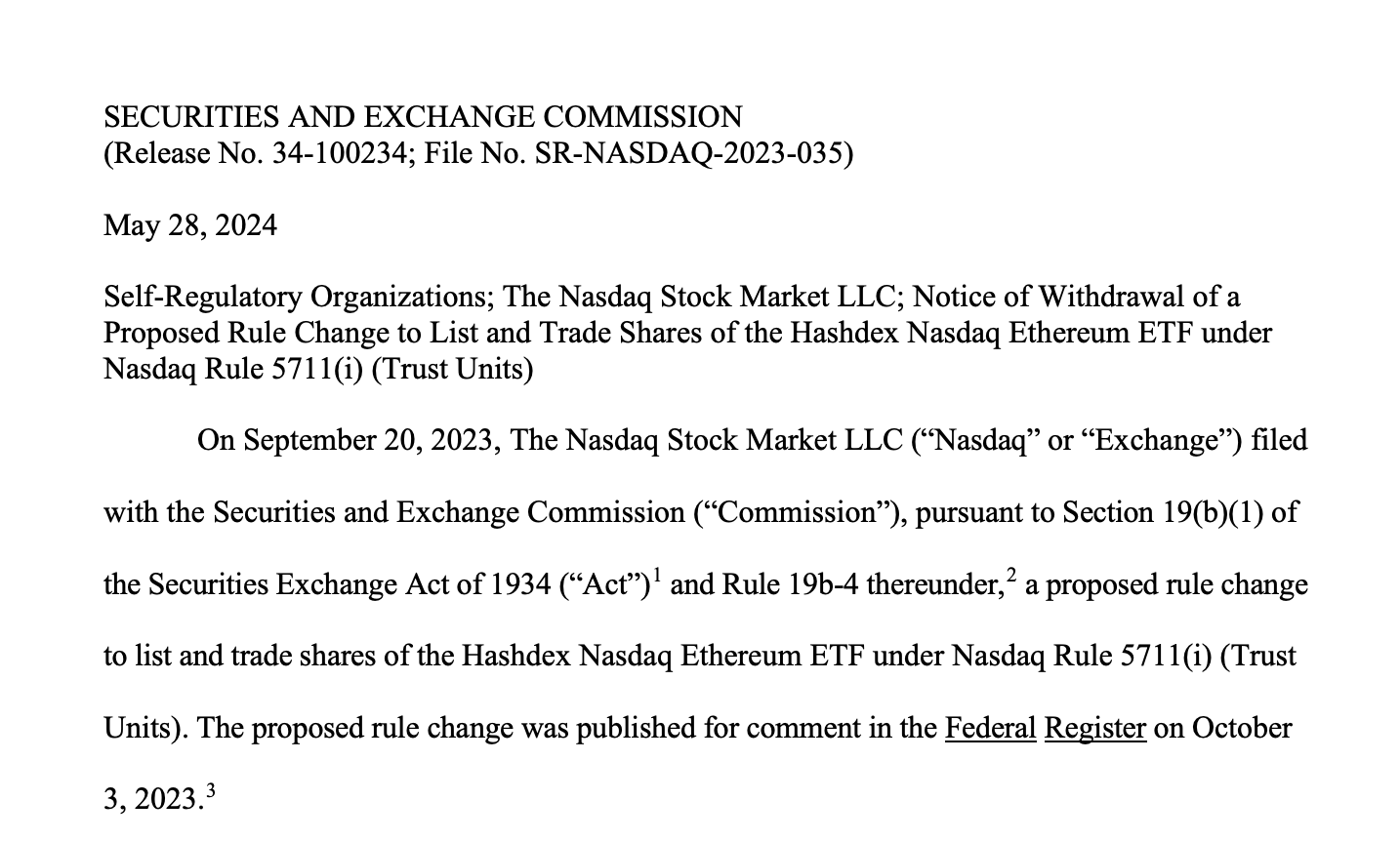 Hashdex撤回现货以太坊ETF申请插图 Hashdex撤回现货以太坊ETF申请