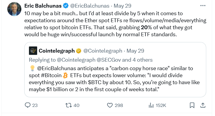 为什么以太坊ETF首日流入量不会像比特币那样?插图1 为什么以太坊ETF首日流入量不会像比特币那样?