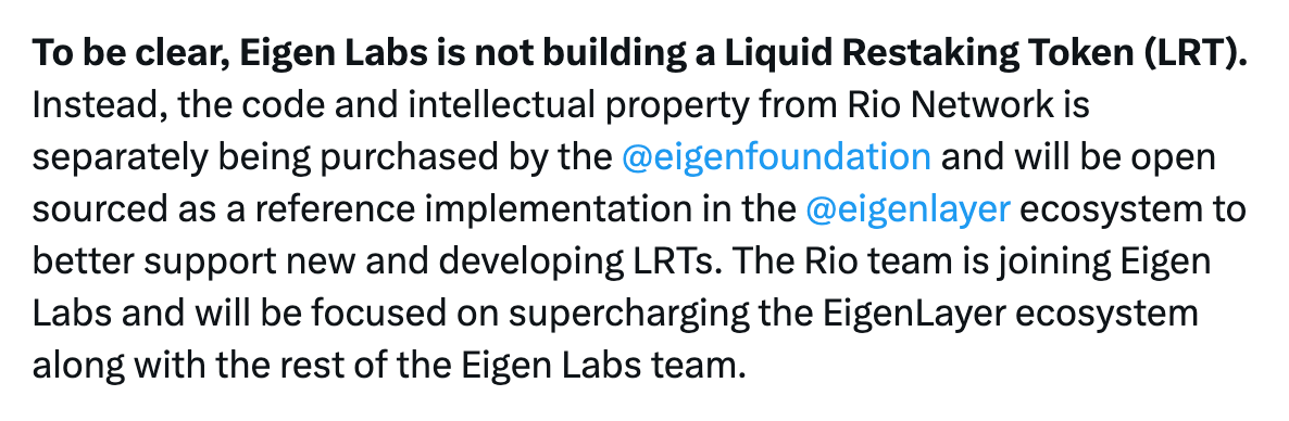 Eigen Labs收购Rio Network，开放LRT代码