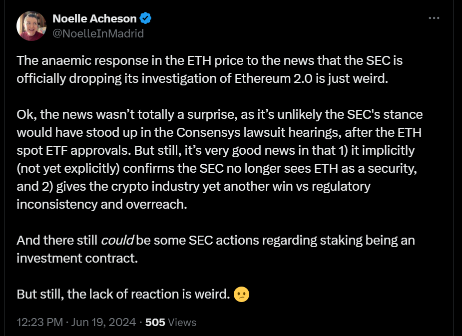 以太坊（ETH）价格为何在利好消息面前未能上涨？