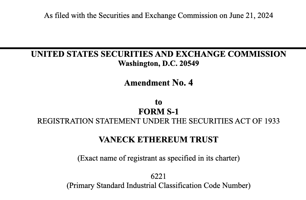 资产管理公司更新以太坊ETF提案，计划于7月推出