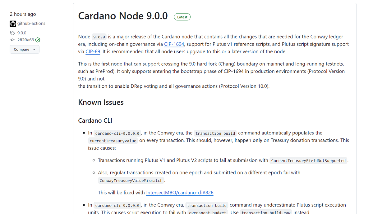 Cardano发布Node 9.0，为即将到来的Chang硬分叉铺平道路