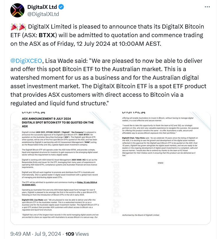 澳大利亚主要证券交易所将迎来第二只比特币ETF