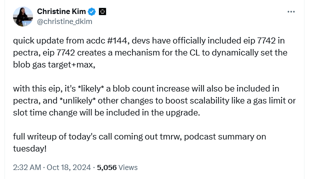 以太坊的Pectra分叉增加了动态blob费用以改善L2扩展插图 以太坊的Pectra分叉增加了动态blob费用以改善L2扩展