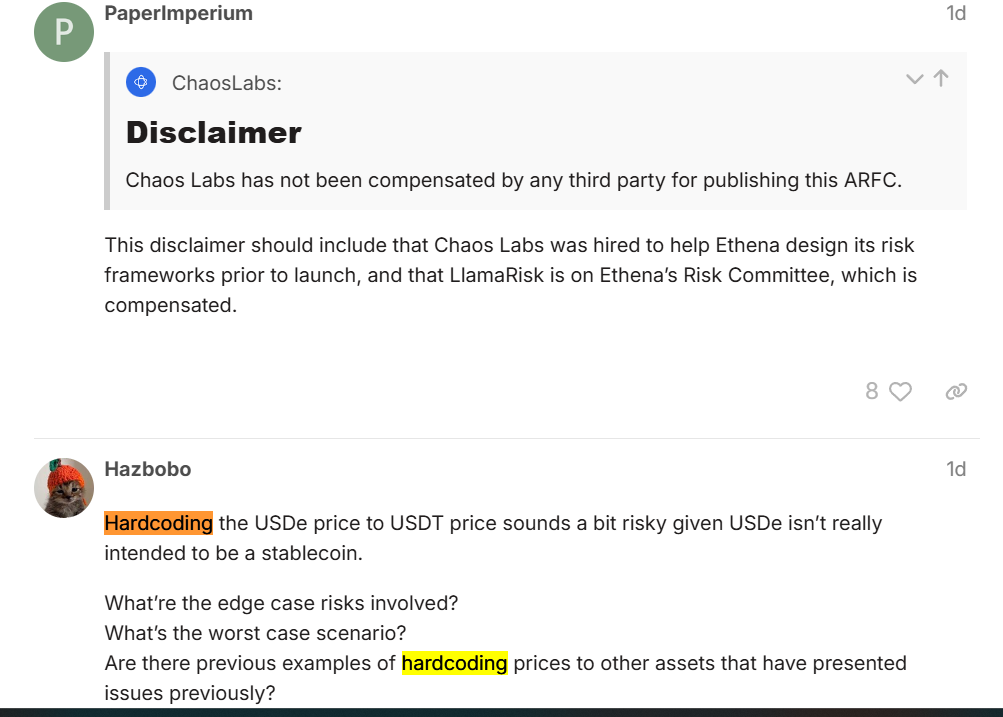 Aave提议将Ethena的USDe与USDT挂钩，引发社区反对