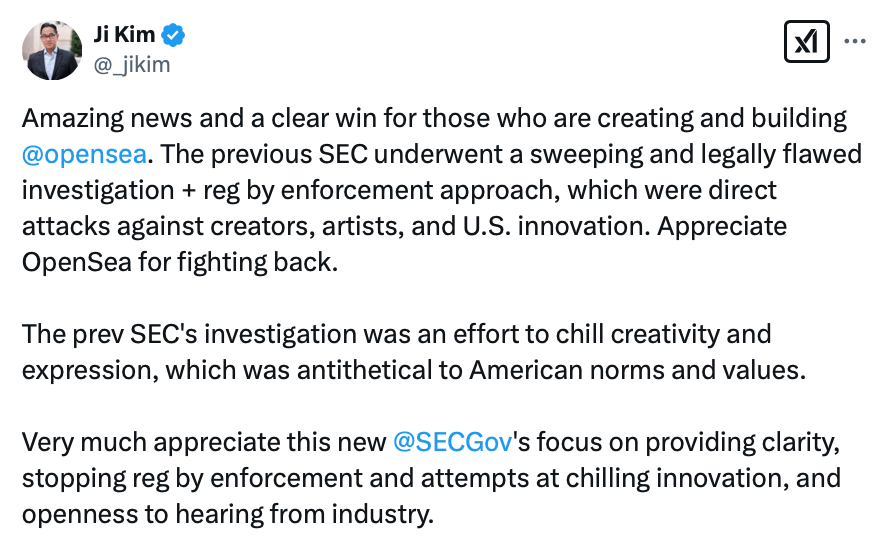 SEC放弃对NFT市场OpenSea的调查