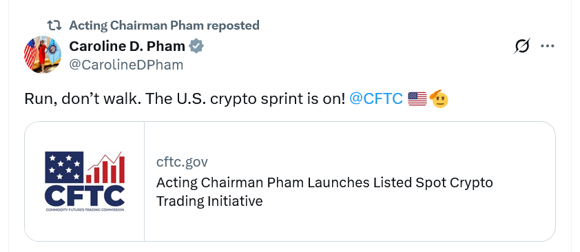 CFTC 寻求允许在注册交易所进行现货加密货币交易